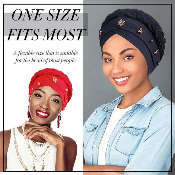 9 Pcs Women Turbans Hair Wrap Beaded Knotted Headband Stylish Fashion main image 4